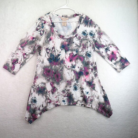 Philosophy Shirt Womens Size Extra Large Floral Asymmetrical Hem Tunic - Picture 1 of 9